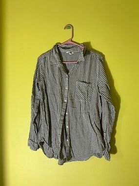 Lucky Brand Green and White Gingham Checkered Button Down